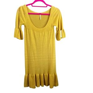 Free People Mustard Yellow Wool Dress Ruffle Bell Sleeved Womens Size XS *flaws